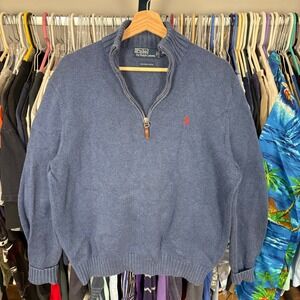 Polo Ralph Lauren Mens Blue 100% Pima Cotton Quarter Zip Sweater Size M Italian